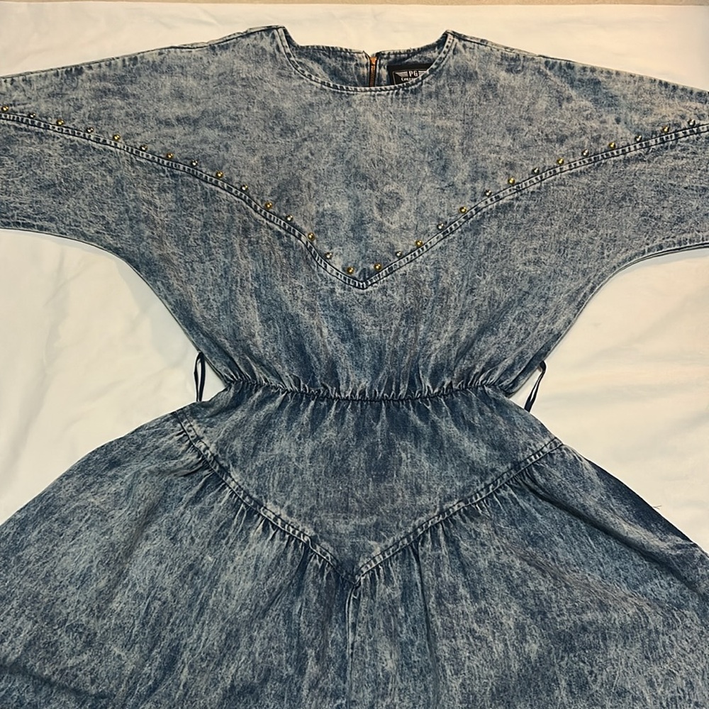 Vintage PG Collections Studded Acid Washed Midi Denim Dress size 6